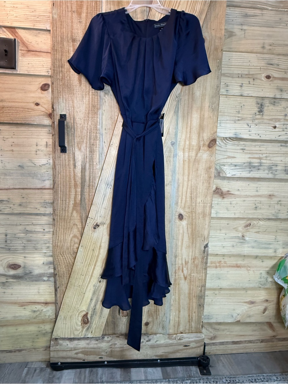 Jessica Howard Navy Ruffle Wrap Midi Dress